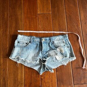 One Teaspoon Blue Distressed Jean Shorts